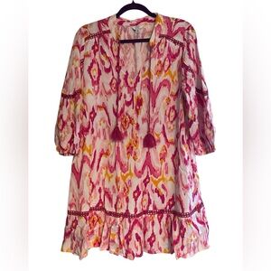Crown & Ivy Summer Mini‎ Dress – Pink, V-Neck, 3/4 Length Sleeves - Petite Large